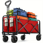 Heavy Duty Foldable, Portable Wagon for Groceries, Beach with All-Terrain Wheels  Drink Holders,