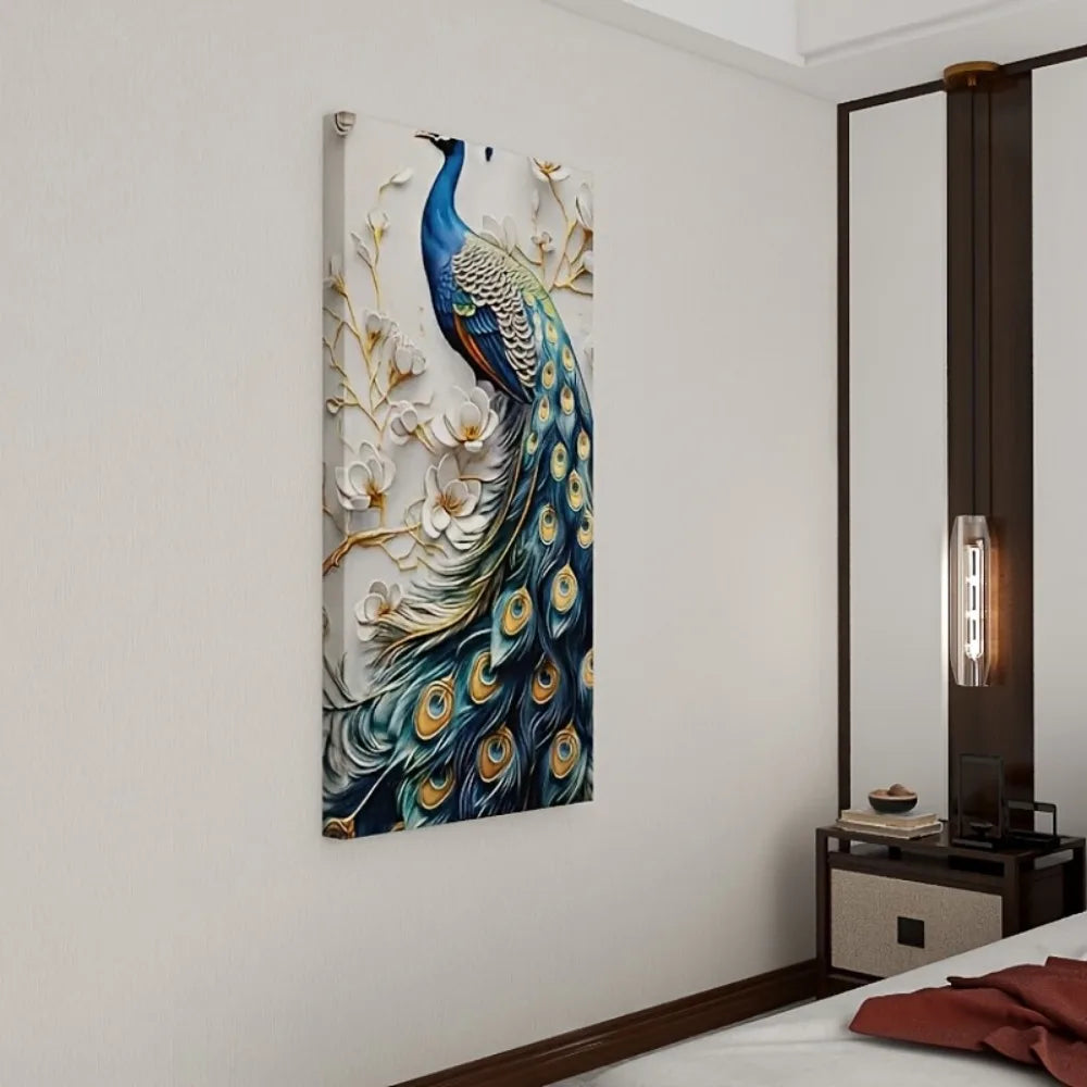 1.5 inch solid wood frame modern abstract peacock canvas wall art