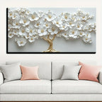 1 Nordic white flower oil painting on canvas,
