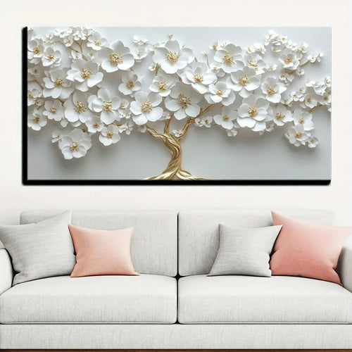 1 Nordic white flower oil painting on canvas,
