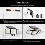 Solar Motion Sensor Outdoor Security Light, 3000LM 3-Head with 270° Wide Angle Illumination, 200+LED Wall Light for Porch Garage Yard Entrance, 3 Lighting Modes