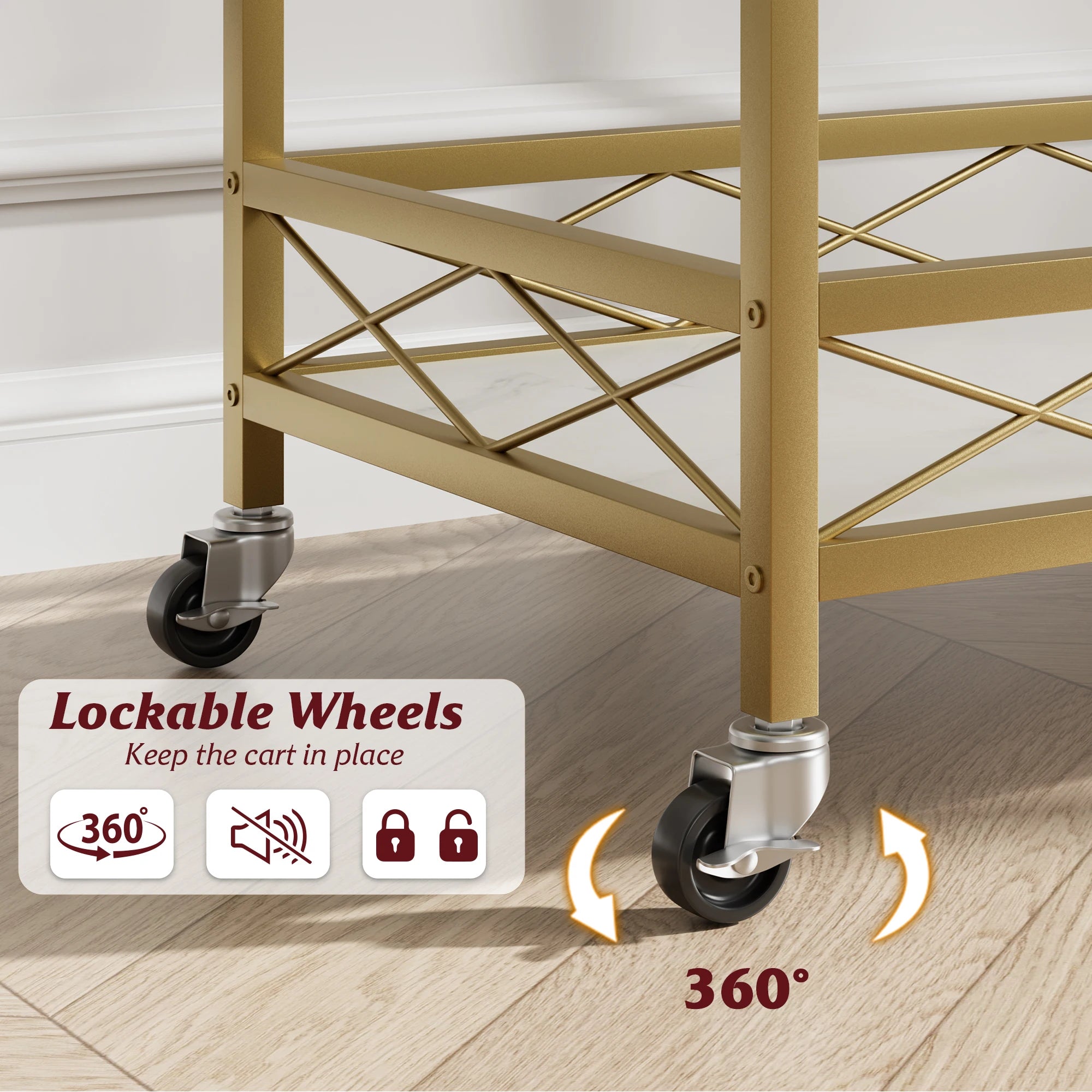 2-Tier Home Dining Room Bar Serving Cart on Lockable Wheels