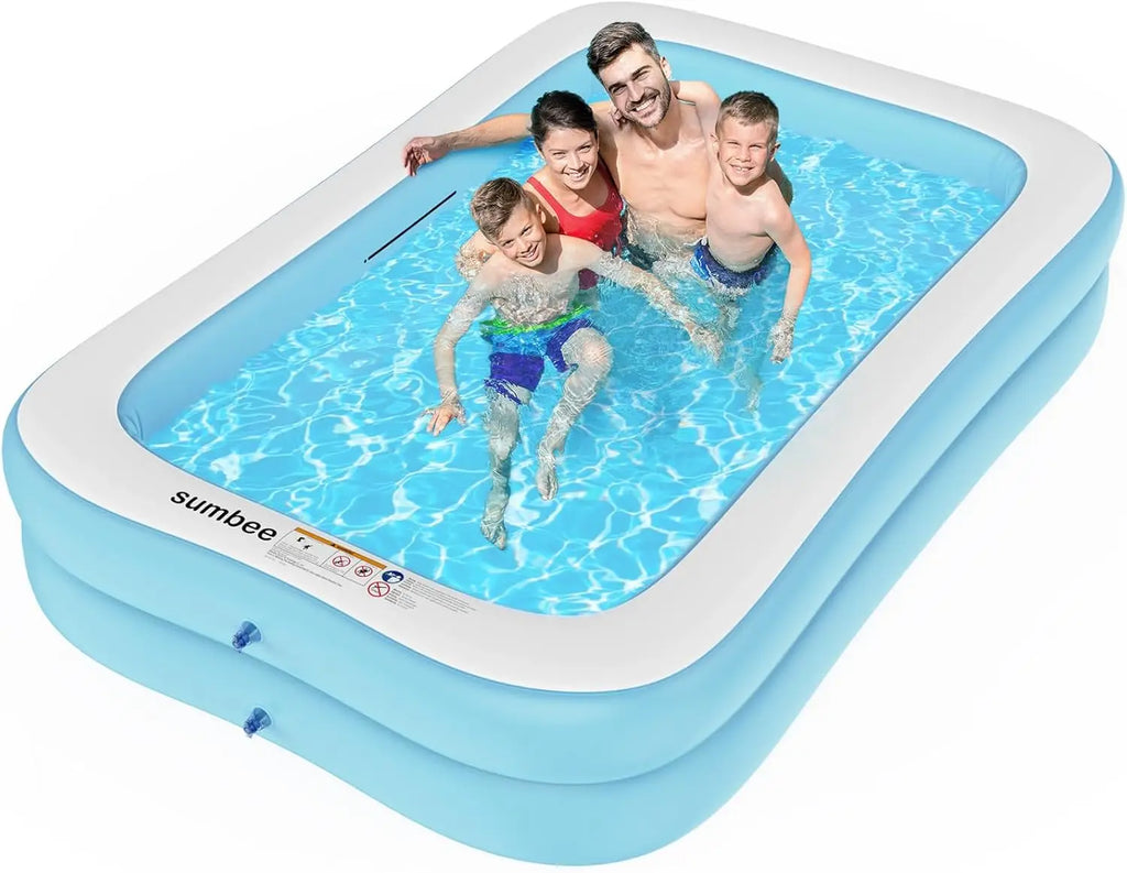 Inflatable Swimming Kiddie Pool, Size 103" X 69" X 20" Rectangle Blow Up Family Pool for Children