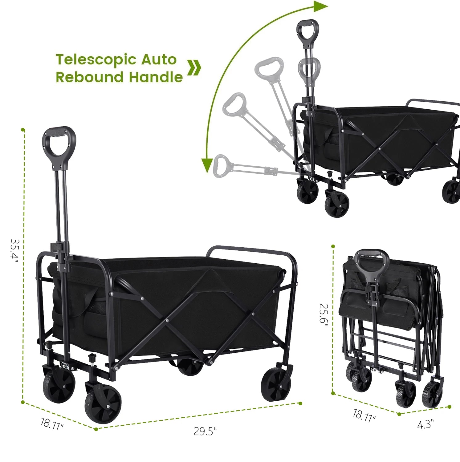 Heavy Duty Foldable, Portable Wagon for Groceries, Beach with All-Terrain Wheels  Drink Holders,