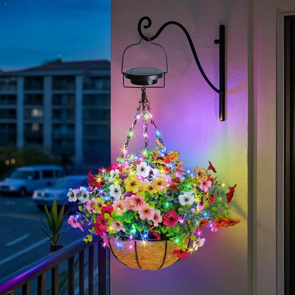Solar-Powered Hanging Flower Basket Lights