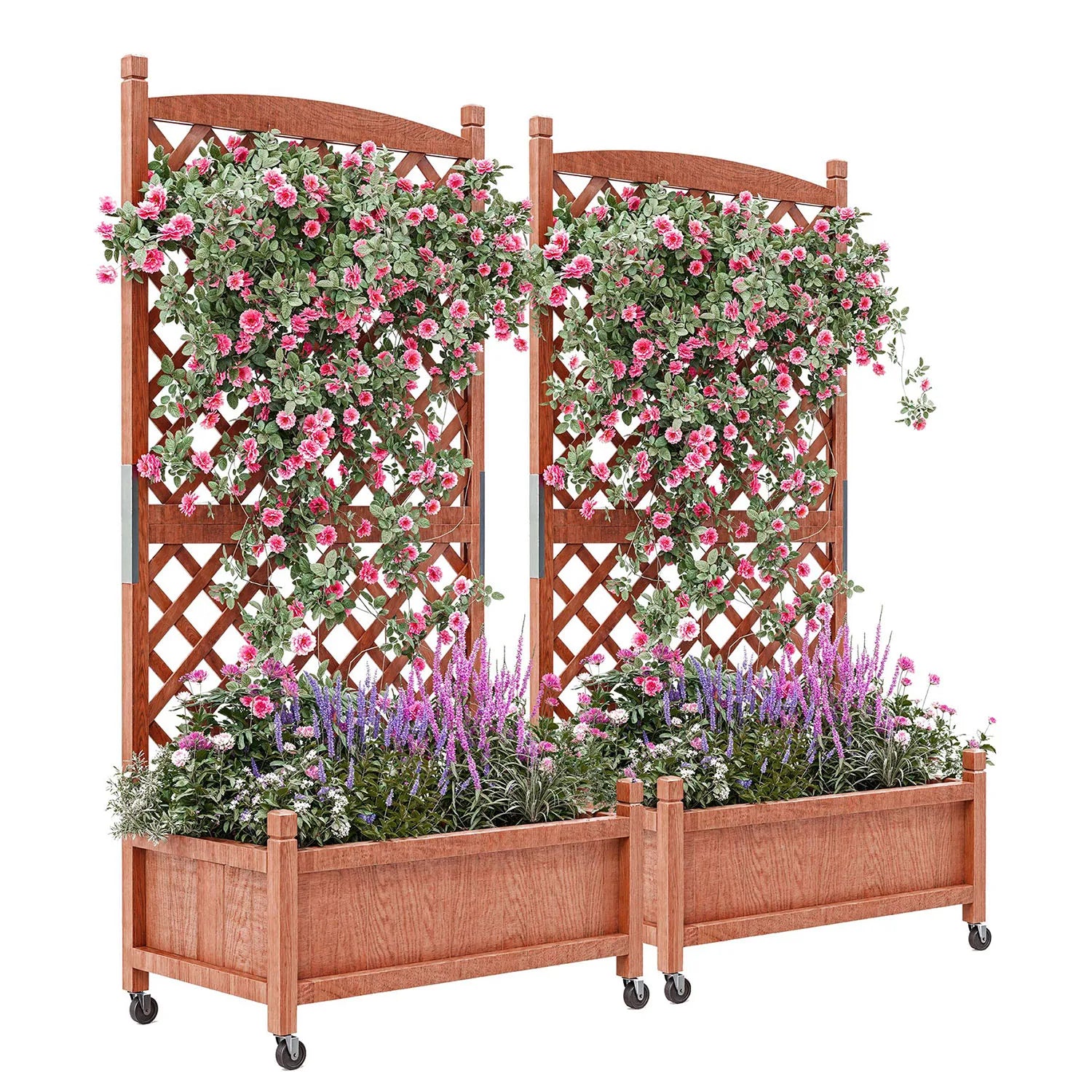 61.5" Wood Planter Box Raised Garden Bed With Trellis/Wheels