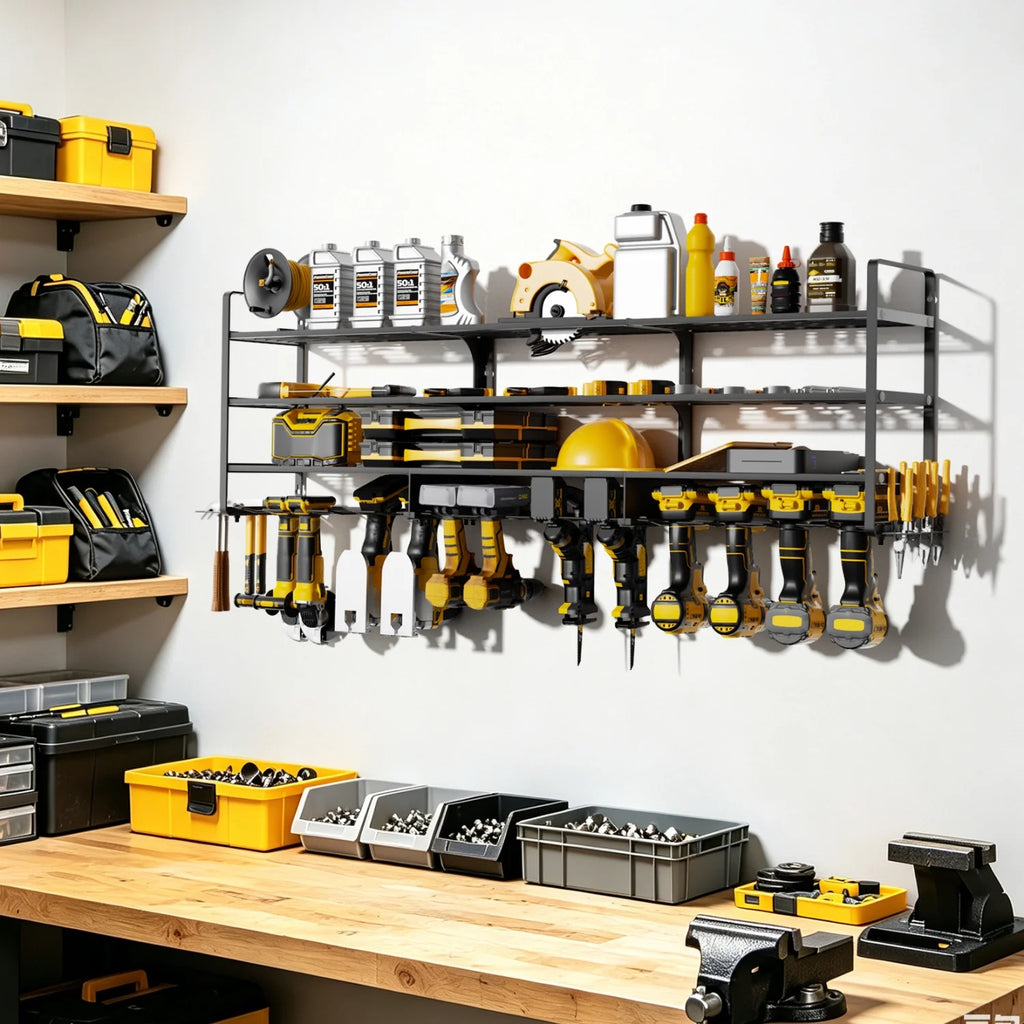 138CM Long Large Power Tool Organizer Rack for Garage Wall Organization Drill Holder Heavy Duty Metal Tool Shelf Holds 12 Cordless Drills