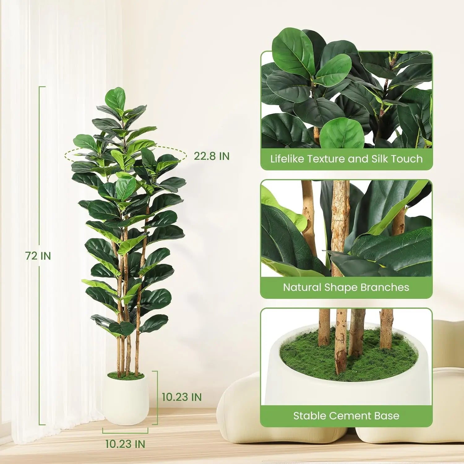 5/6/7 FT Artificial Faux Fiddle Leaf Fig Tree with Pot
