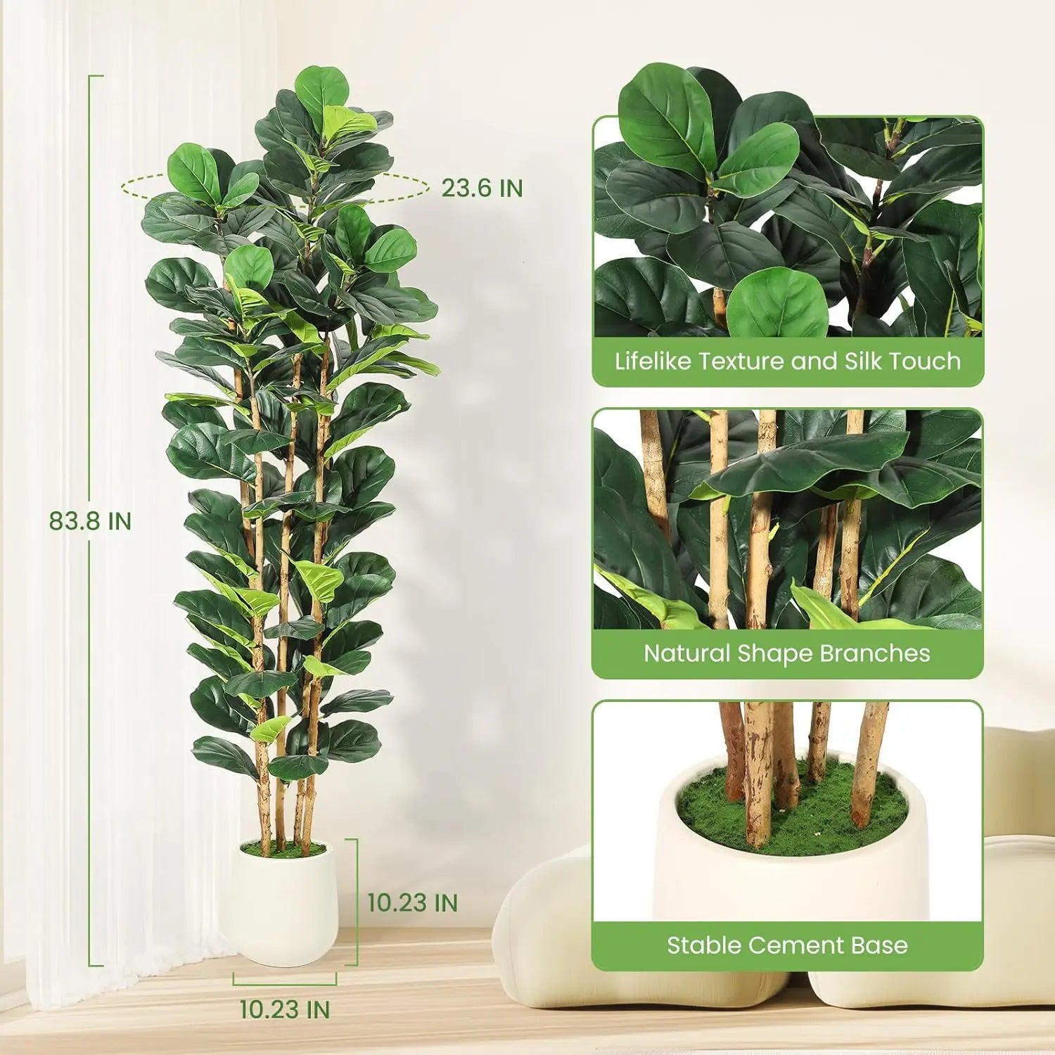 5/6/7 FT Artificial Faux Fiddle Leaf Fig Tree with Pot