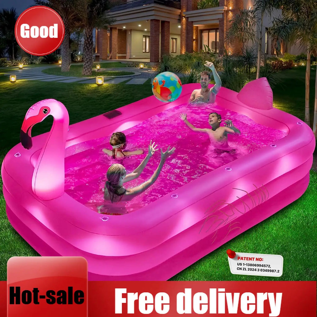 Solar Flamingo Inflatable Pool with Lights,