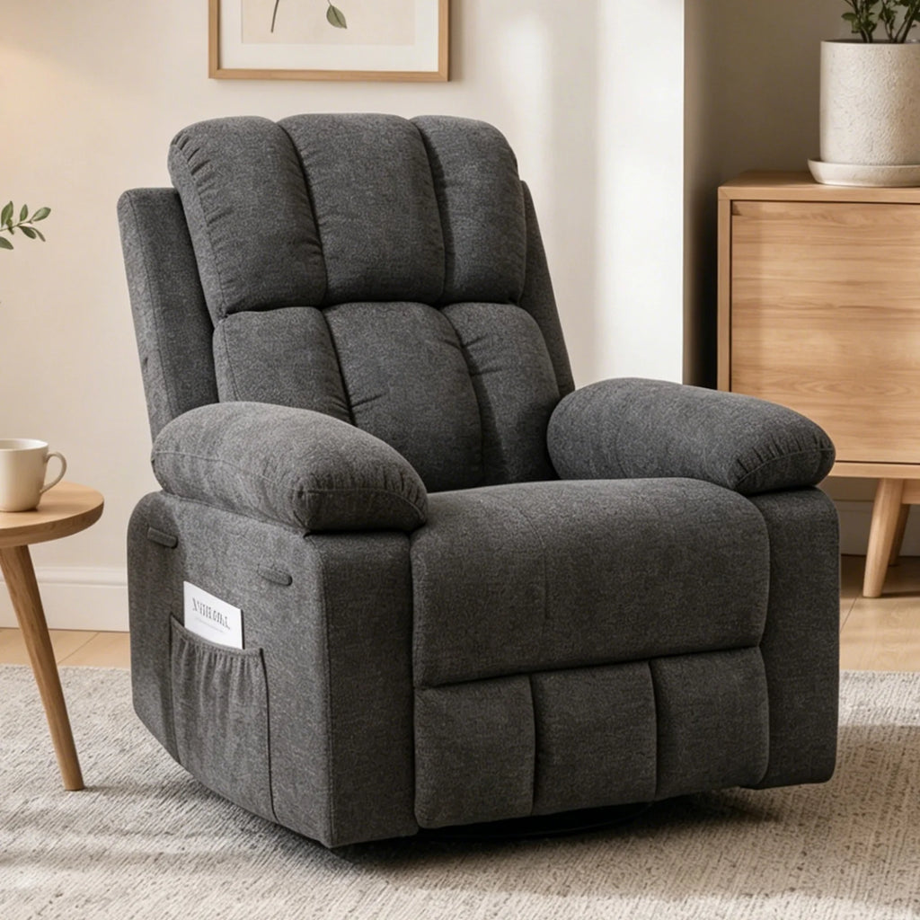 Rocking Recliner Chair, Modern Glider, Chenille Fabric Upholstery Recliner, Manual Reclining