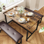 Brown Dining Table Set for 4 With Upholstered Benches,