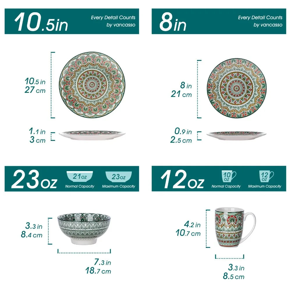Vancasso Bohemian Mandala Patterned Ceramic 16PCS Porcelain Dinnerware Set