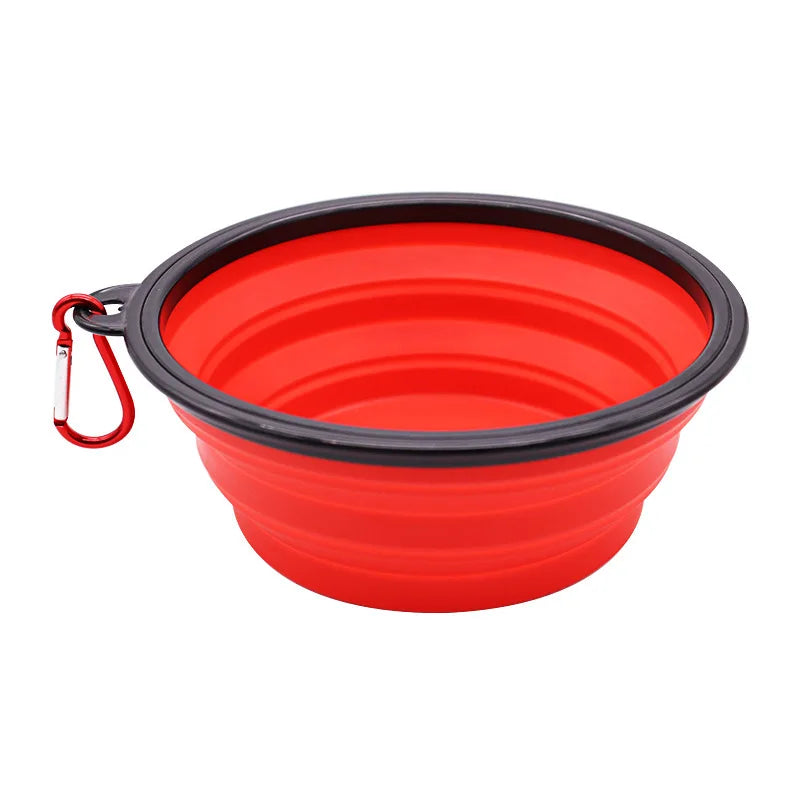 Folding Portable Silicone Dog Feeder Bowl with Carabiner Bottle Food Water Container