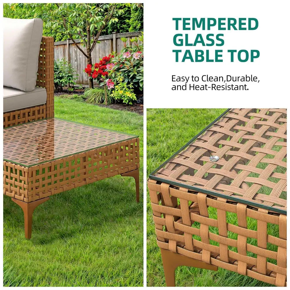 7Piece Patio Furniture Set, All Weather Wicker Patio Conversation Sectional
