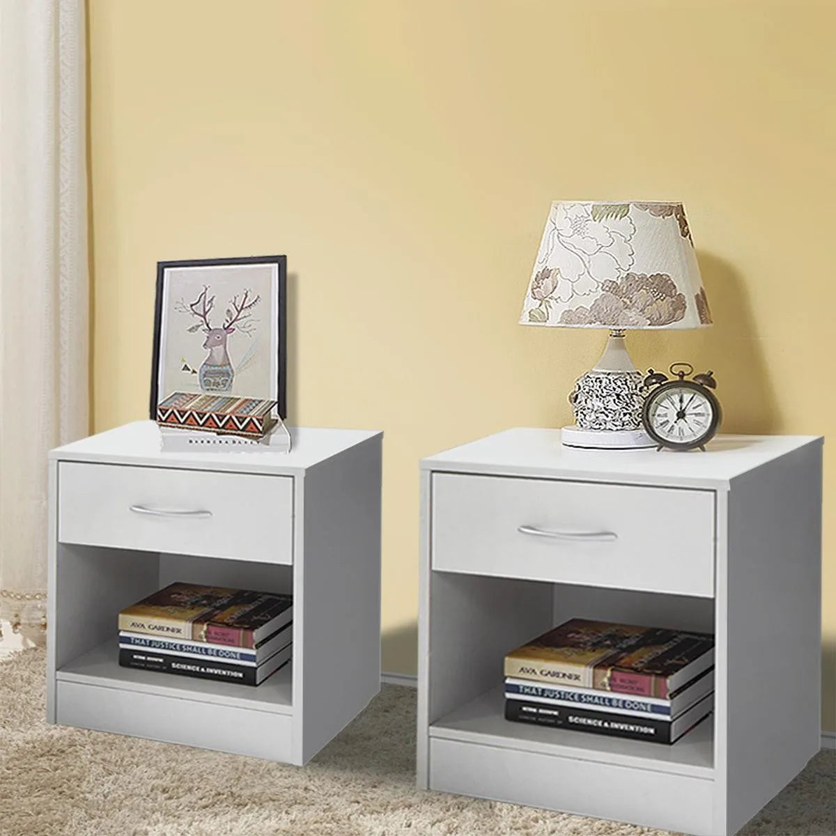 2 Wood Shelf Bedroom End Tables with Storage