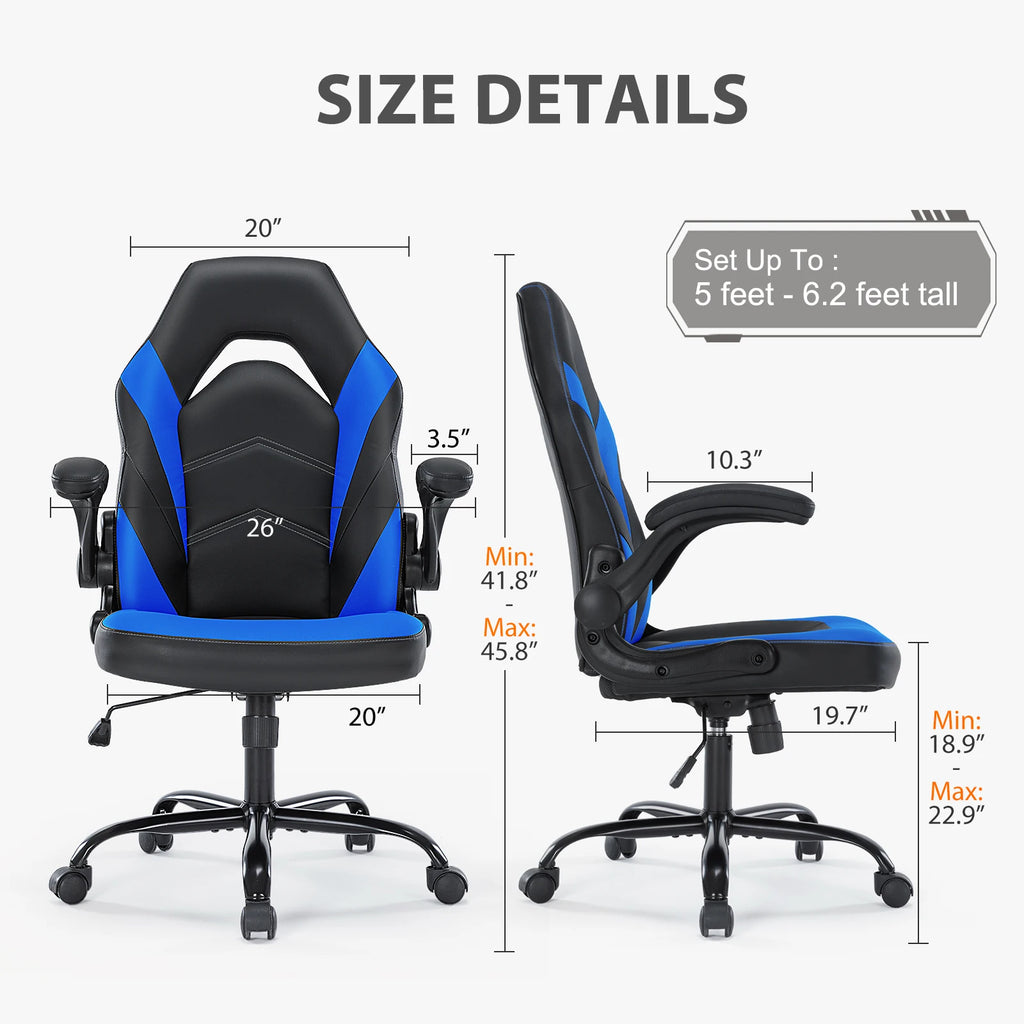 Gaming Ergonomic Office Chair with Swivel Rolling Adjustable PU Leather Racing Chair Flip-up Armrest