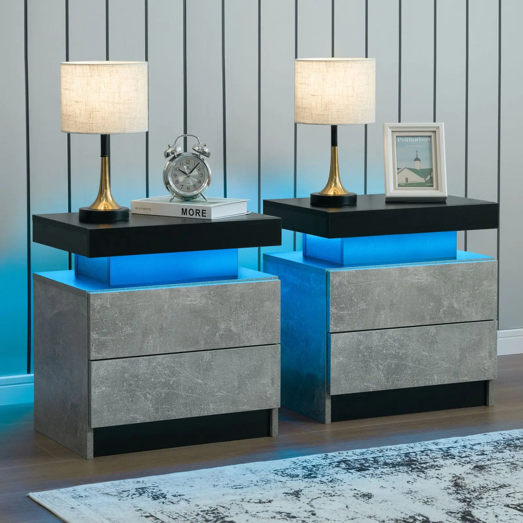 2 LED Nightstands with 2 Drawers,