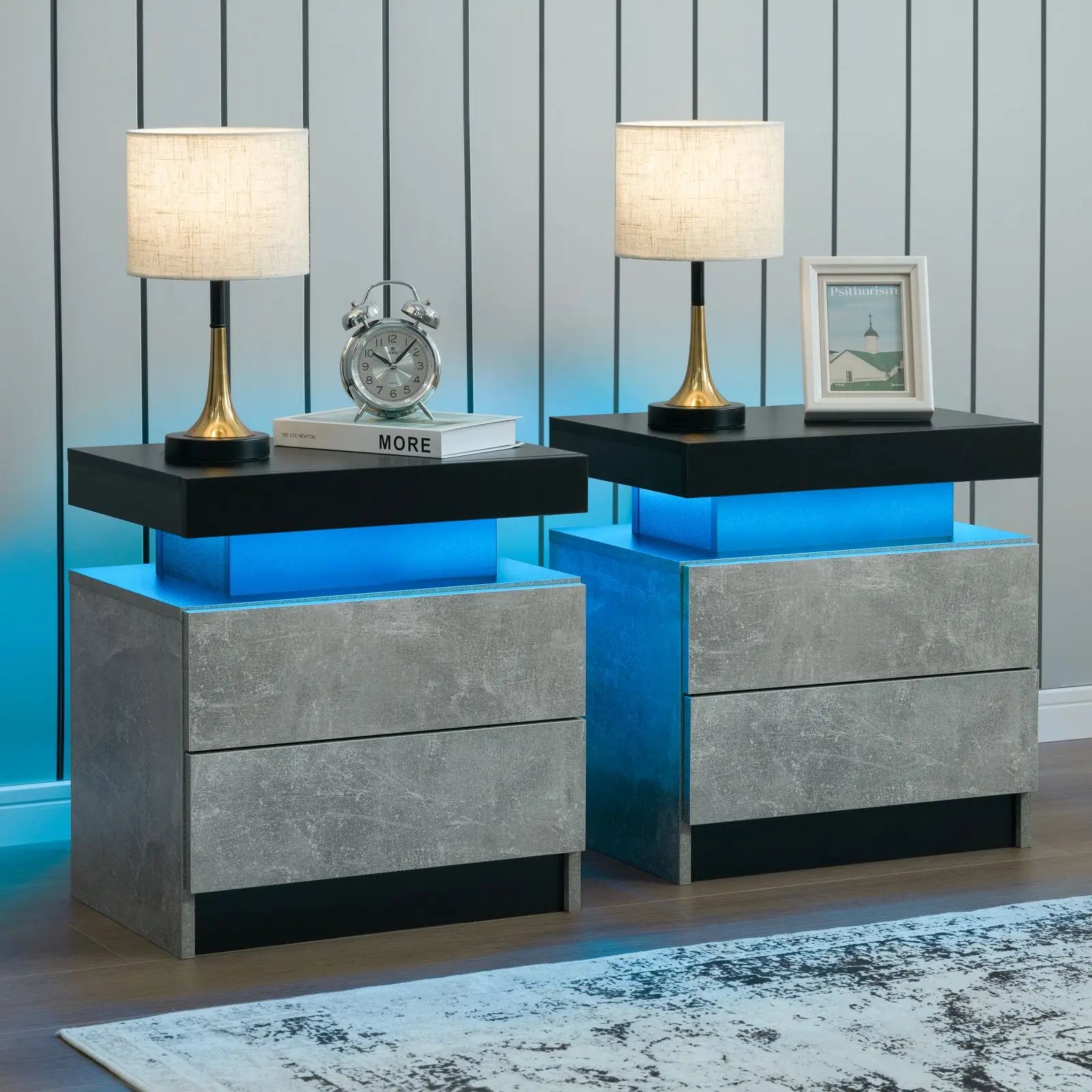 2 LED Nightstands with 2 Drawers,