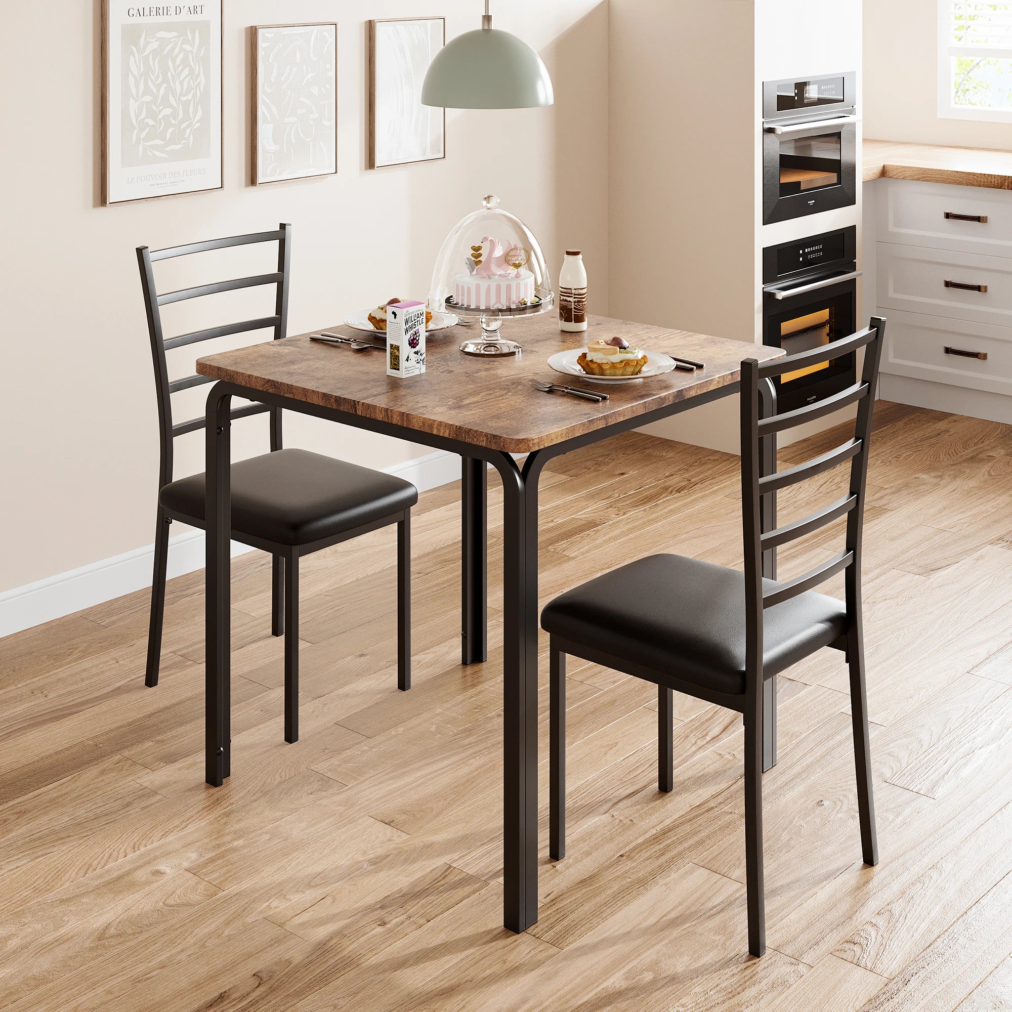 Small Dining Table Set With 2 Upholstered Chairs