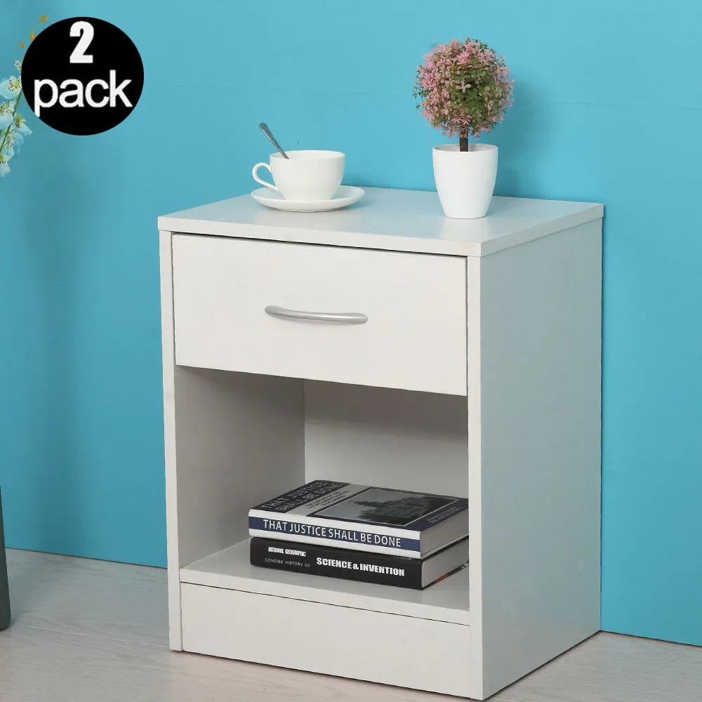 2 Wood Shelf Bedroom End Tables with Storage