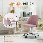Armless Small Desk Office Chair Cute Vanity Swivel Chair with Back Modern Fabric with Wheels