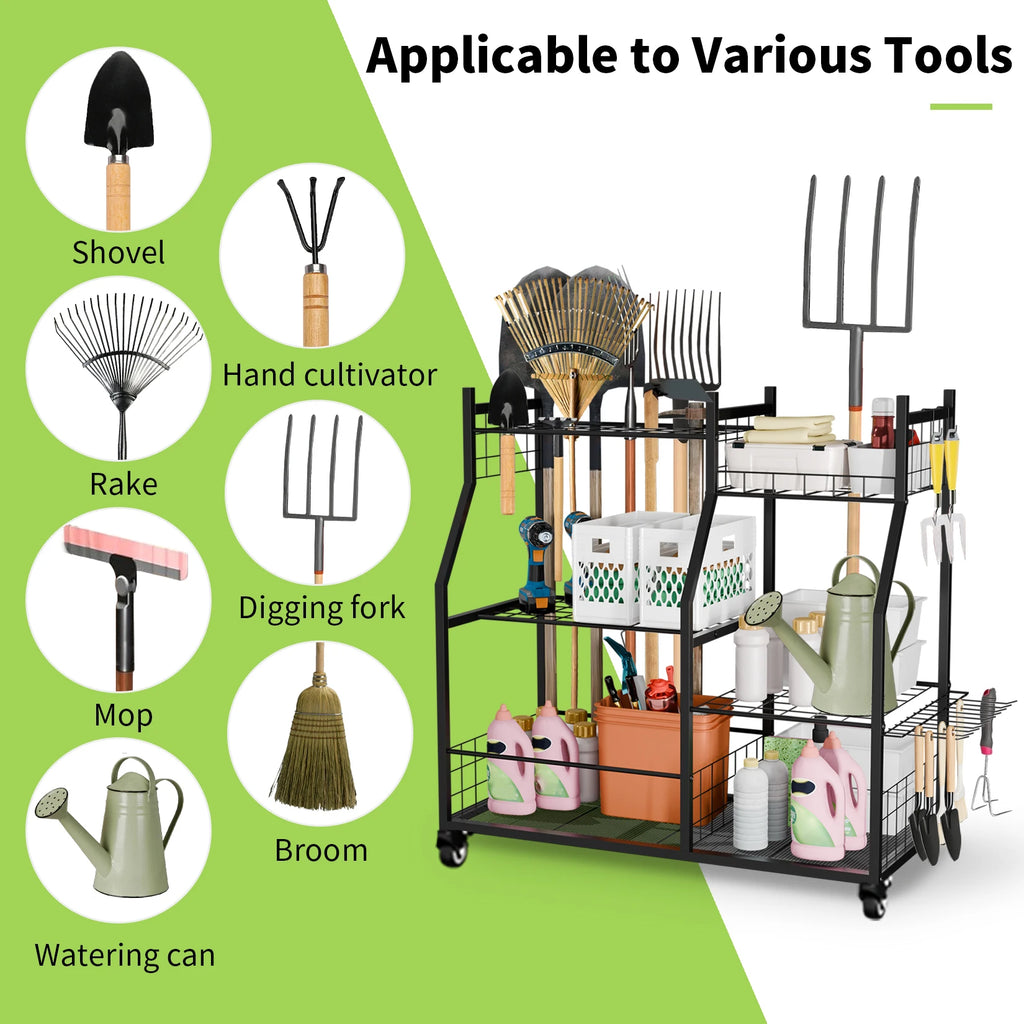 Freestanding Metal Garage Tool Organization Cart on Wheels