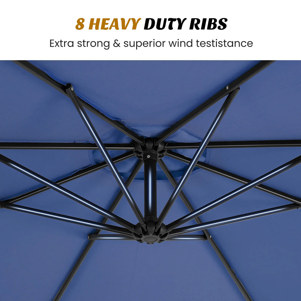 10FT Patio Umbrella Hanging Cantilever with Easy Tilt Adjustment UV Protection 8 Sturdy Ribs