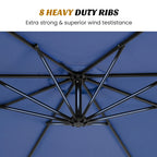10FT Patio Umbrella Hanging Cantilever with Easy Tilt Adjustment UV Protection 8 Sturdy Ribs