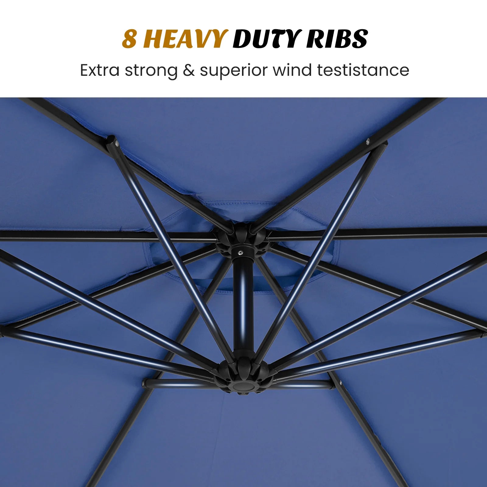10FT Patio Umbrella Hanging Cantilever with Easy Tilt Adjustment UV Protection 8 Sturdy Ribs
