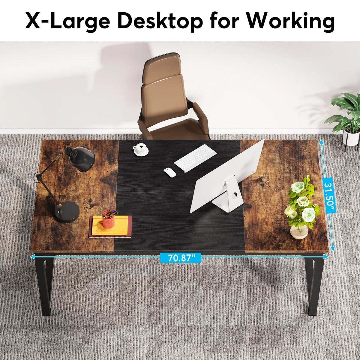 Tribesigns 70.8" Executive Computer Desk - Large Home Office Workstation, Dual Monitor Ready, 70x31x29", Assembly Required, Vintage Grey / Vintage Black / White