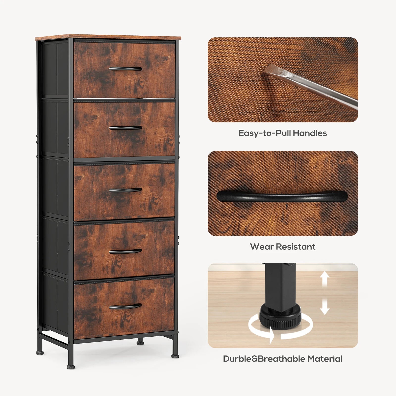 48IN Dresser With 5 Fabric Drawers Steel Frame