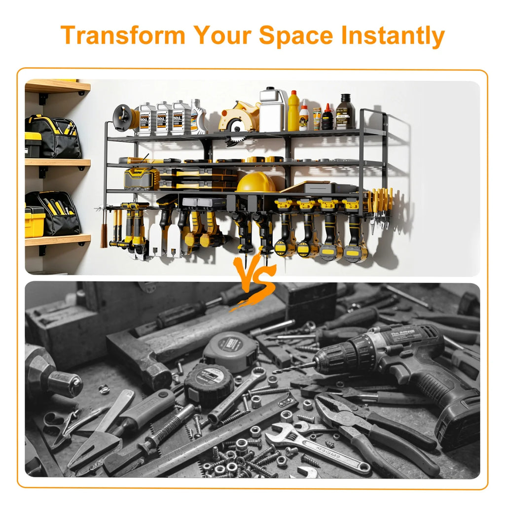 138CM Long Large Power Tool Organizer Rack for Garage Wall Organization Drill Holder Heavy Duty Metal Tool Shelf Holds 12 Cordless Drills