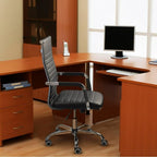 Ribbed Office Chair High Back PU Leather Executive Conference Chair Adjustable Swivel with Arms, Black