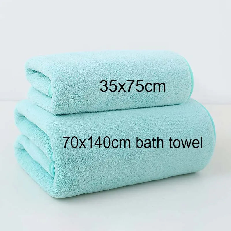 Fleece Thick Bath Towel Set, Solid Color, Soft and Absorbent,