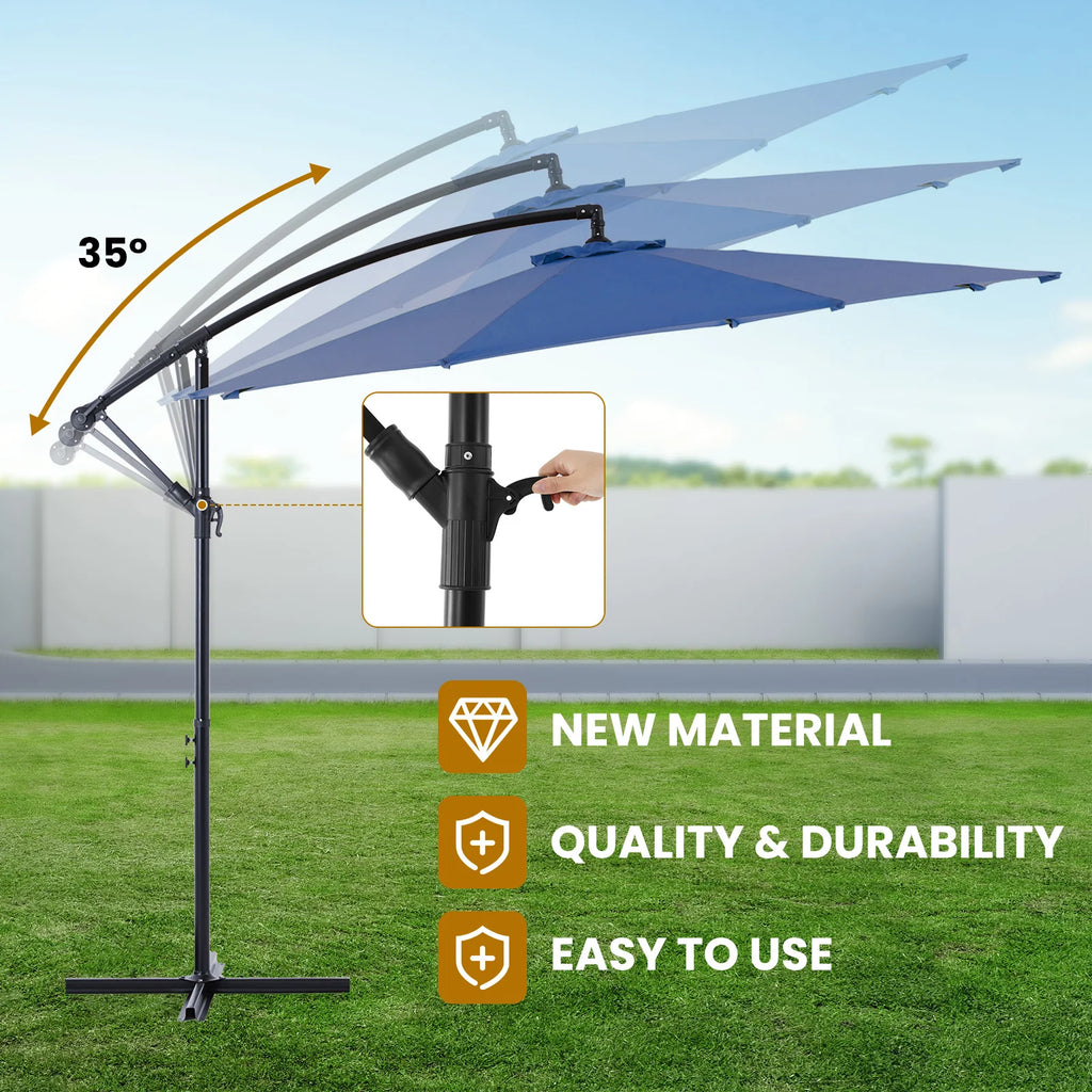 10FT Patio Umbrella Hanging Cantilever with Easy Tilt Adjustment UV Protection 8 Sturdy Ribs