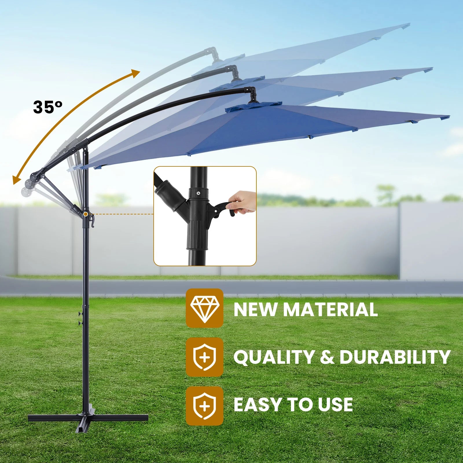 10FT Patio Umbrella Hanging Cantilever with Easy Tilt Adjustment UV Protection 8 Sturdy Ribs