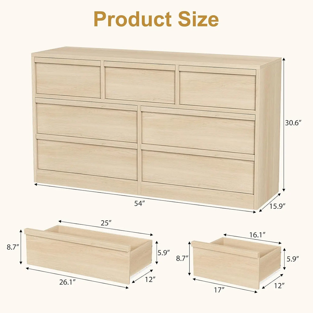 7 Drawer Large Storage Wooden Dresser