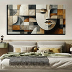 Hand-painted oil paintings in abstract geometric shapes,