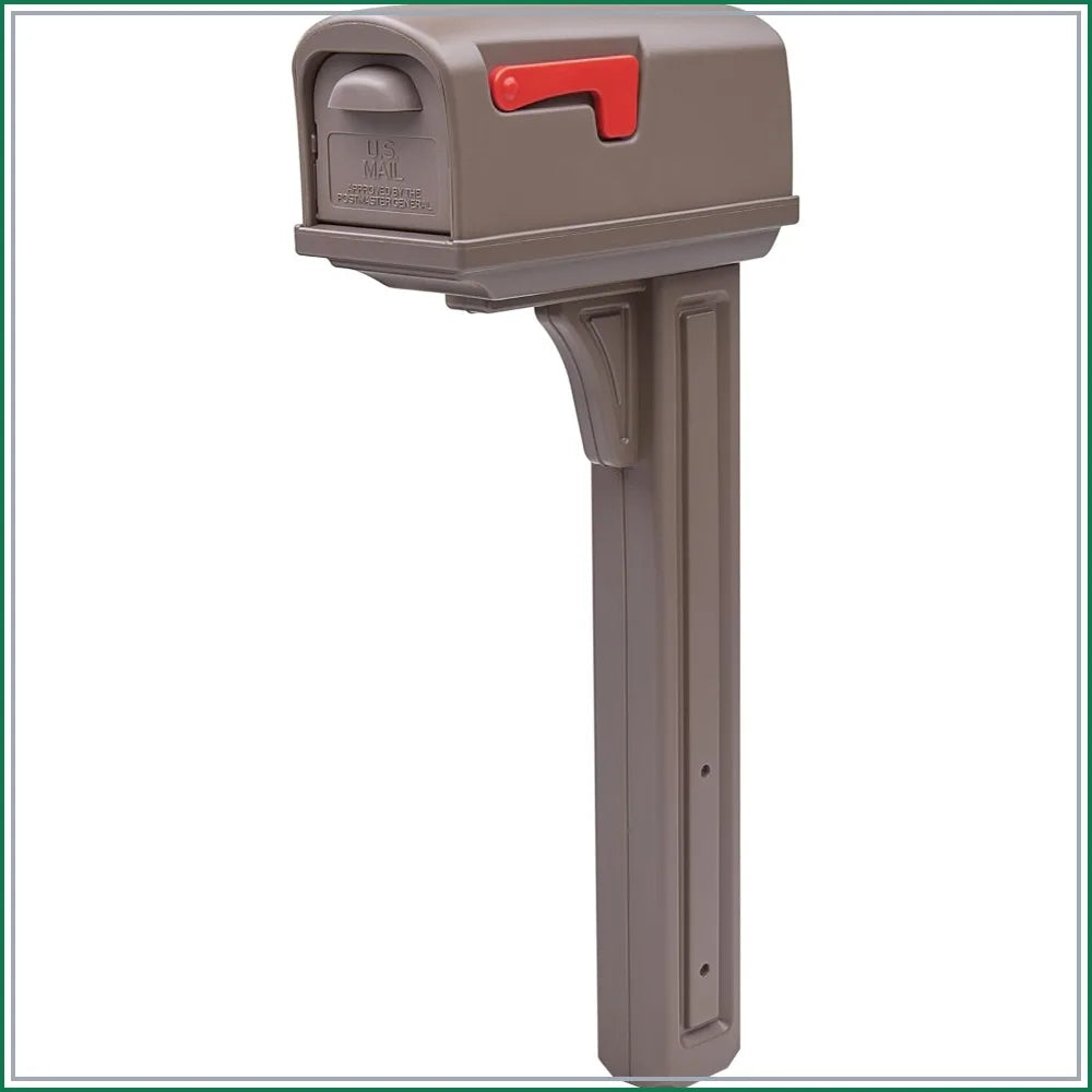 Classic Plastic Outdoor Mailbox and Post Kit,  Mocha, Durable Outdoor