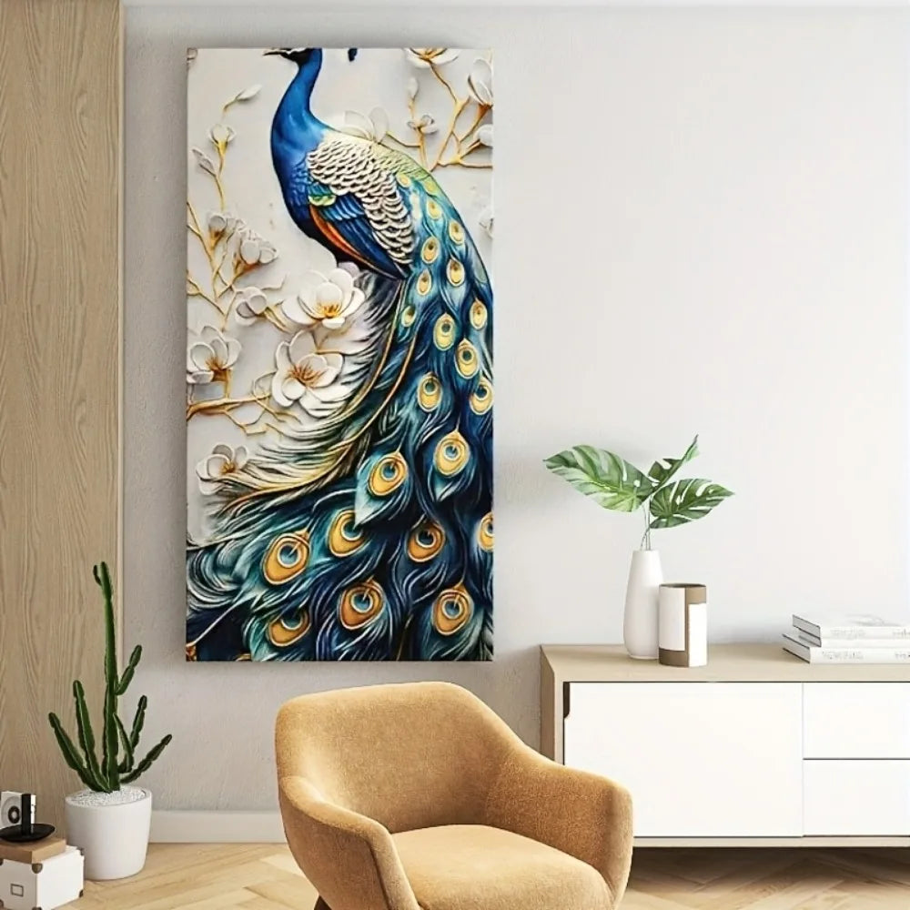 1.5 inch solid wood frame modern abstract peacock canvas wall art