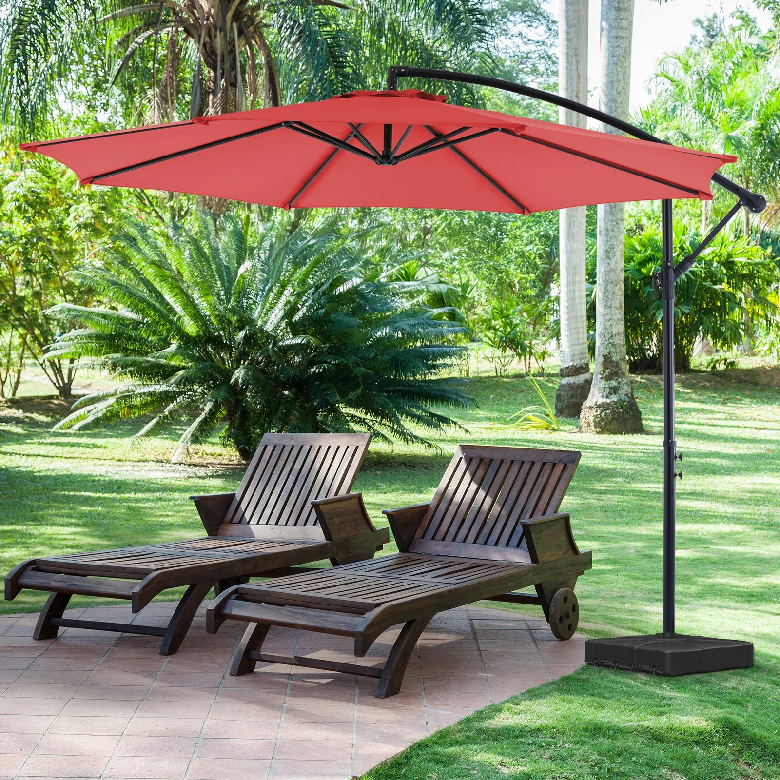 10FT Patio Umbrella Hanging Cantilever with Easy Tilt Adjustment UV Protection 8 Sturdy Ribs
