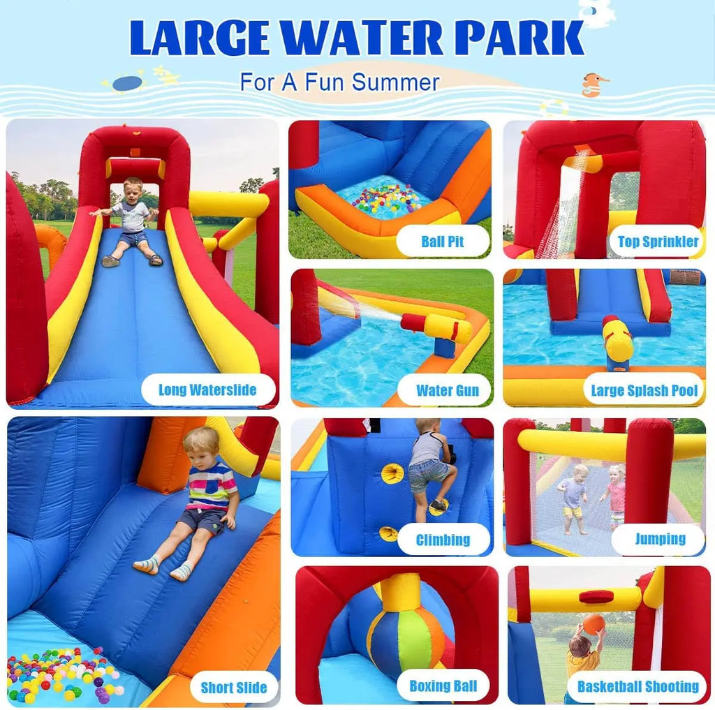 Inflatable Water Slide, 10 in 1 Water Park Bounce House with Splash Pool, 2 Slides, Ball Pit, Water Cannon, Climbing Wall