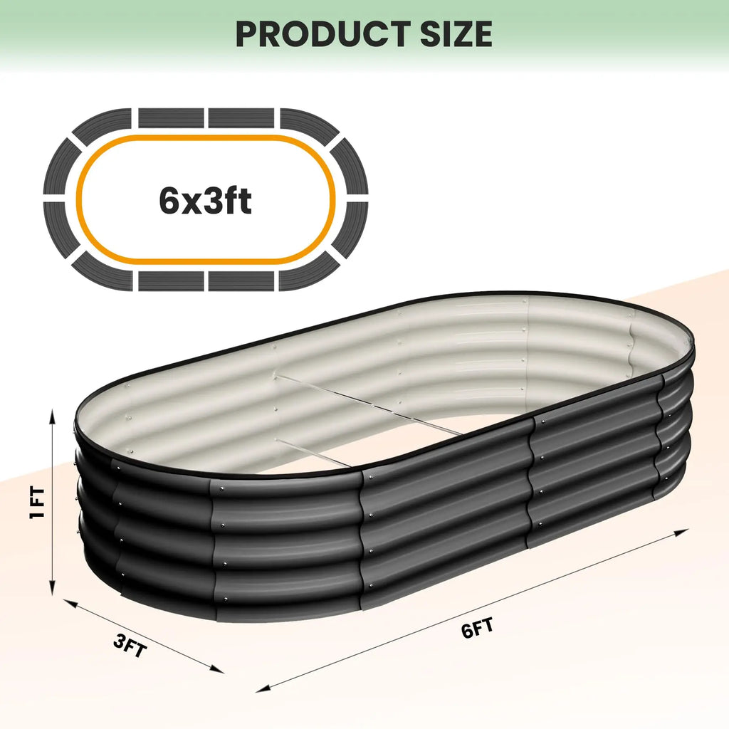 2-Pack Oval Galvanized Steel Raised Garden Bed Open Base Safety Edge Planter Box
