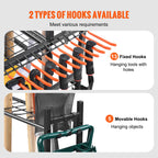 16 Slots Garden Tool Organizer Tower Rack with Hooks Wheels Long-Handled Rake Holder for Garage Storage