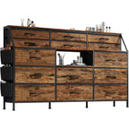 14 Drawer Dresser with Wooden Top, Large Storage Cabinet with Metal Frame