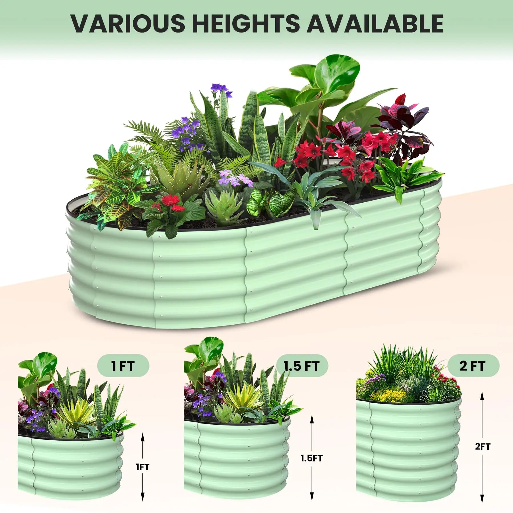 2-Pack Oval Galvanized Steel Raised Garden Bed Open Base Safety Edge Planter Box