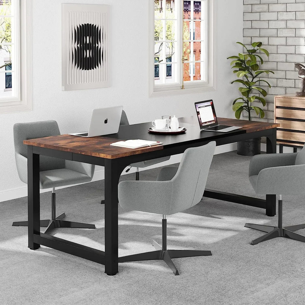 Tribesigns 70.8" Executive Computer Desk - Large Home Office Workstation, Dual Monitor Ready, 70x31x29", Assembly Required, Vintage Grey / Vintage Black / White