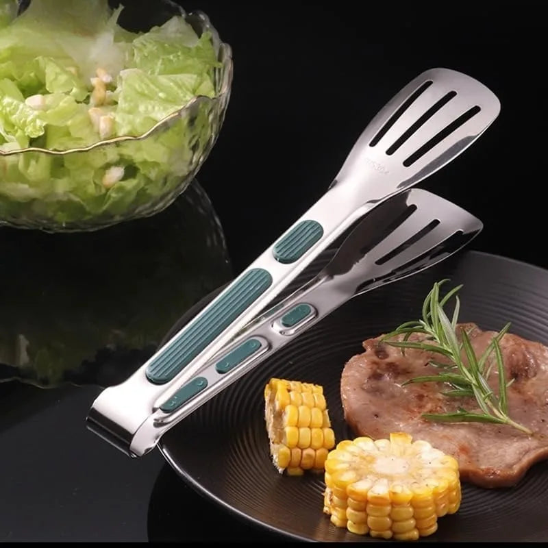2pcs Outdoor Bbq Tong Set Multi-function Stainless Steel Cooking Tongs for Grilling Steak, Bread, and Buffet
