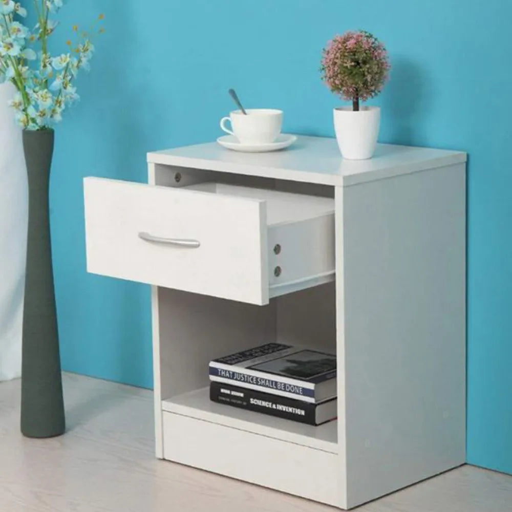 2 Wood Shelf Bedroom End Tables with Storage